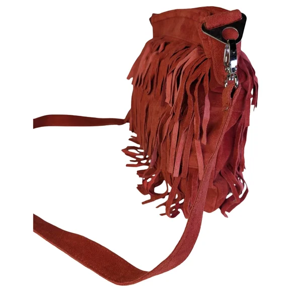 Red Suede Fringe Crossbody Bag Boho Tassel Purse | Western Cowgirl Festival - Picture 3 of 6